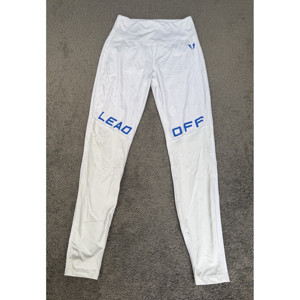 Firm Abs White Lead Off Graphic Mesh Panel High Waisted Leggings Small